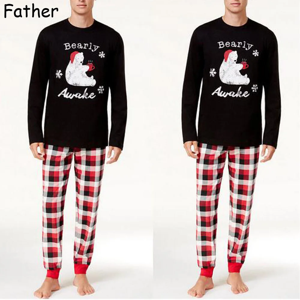 Одинаковые комплекты для семьи Рождественский красный Рождественский пижамный комплект в клетку с медведем одежда для сна для папы, мамы, детей, женщин, мужчин и детей одежда для сна