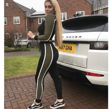 

Casual Two Piece Set Women Fashion Long Sleeve Outfits Sporty Active Wear Top And Pants Set