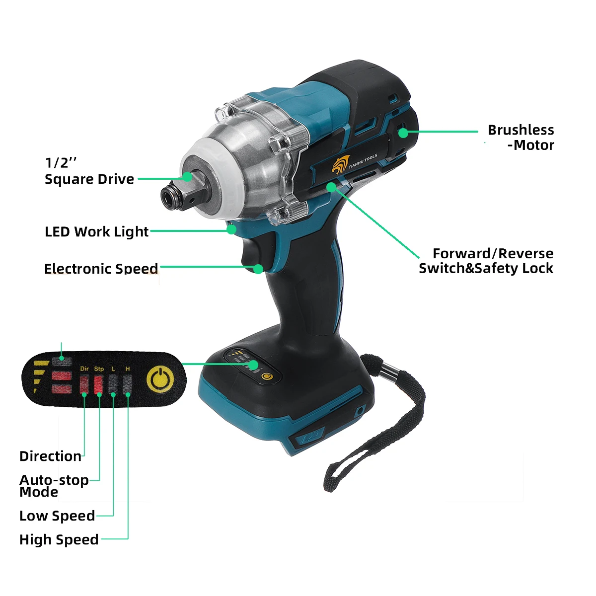 Comprar 18V 520Nm Llave de impacto eléctrica sin escobillas recargable 1 2 llave de enchufe herramienta eléctrica inalámbrica sin batería y accesorios