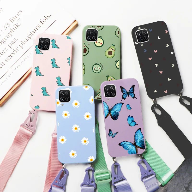 For Samsung Galaxy A12 Case 6.5" Luxury Crossbody Necklace Strap Lanyard Cord Rope Chain TPU For Samsung M12 F 1 2 Bumper Coque samsung silicone cover