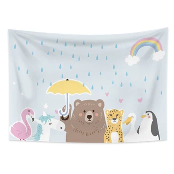 

Cassisy Bear with umbrella on rainy day Cartoons Animal Tapestry Wall Hanging Blanket Panda Childroom Home Decor Wall Carpet