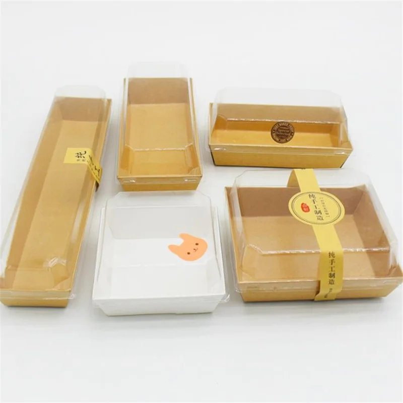 

50Sets Cookie White Cardboard Gift Box DIY Candy Bread Plastic PVC Packing Boxes Cupcake Kraft Paper With Transparent Cover