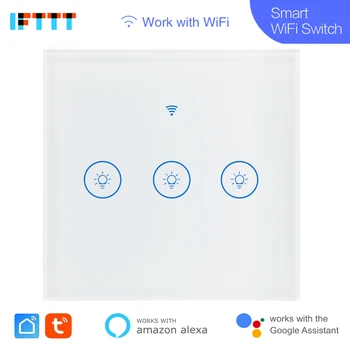 

Tuya Smart Wifi Switch EU 3Gang Touch Panel Switches Wireless Remote Control Compatible Alexa Google Home free shipping