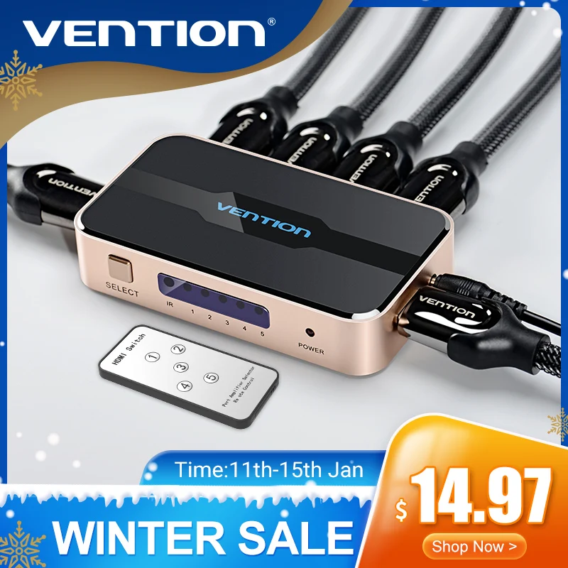Сплиттер HDMI Vention коммутатор 5 входов 1 выход переходник Xbox 360 PS4 Smart HDTV 4K Android|hdmi