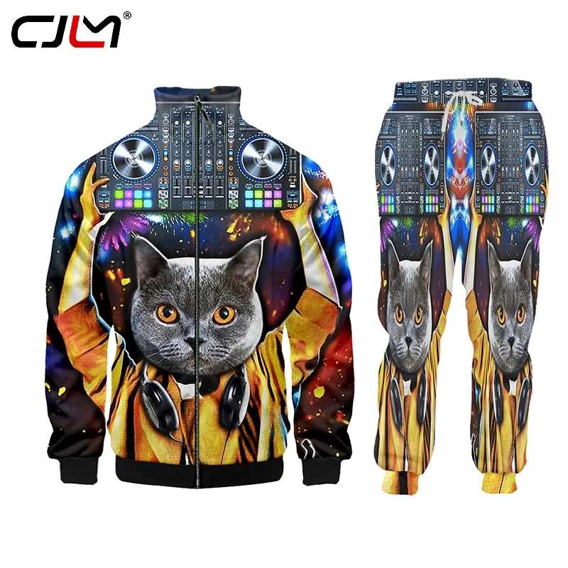 CJLM Men Casual Fashion Sports Suits 3D Printed  Harajuku Music Cat Jacket Loose Large Size Man Joggingsuit Plus Size Suppliers