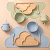 6pcs Baby Silicone Plate Spoon Set Baby Feeding Silicone Bowl  for kid Non-slip Bamboo Wood Dinner Plate Silicone Tableware 3