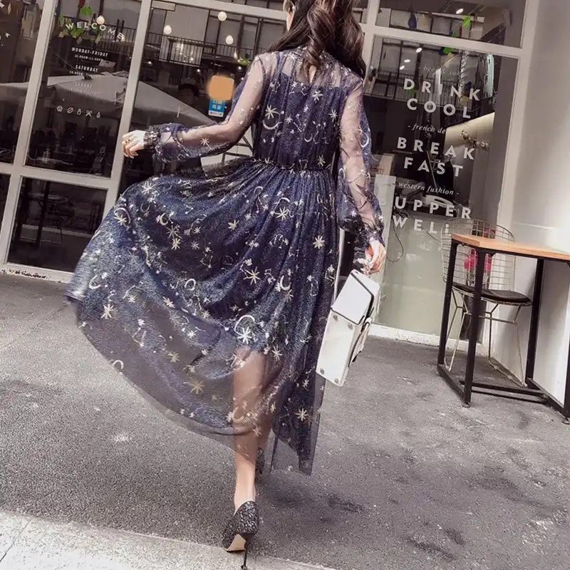 starry layered tulle long dress