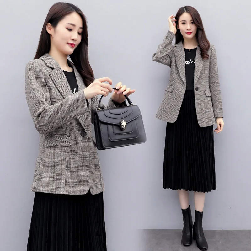 

Short Suit Tops Plaid Coat 2019 New Style Spring And Autumn Korean-style Slim Fit Slimming Women's Online Celebrity Suit Women's