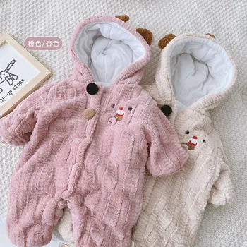 

Newborn Winter Clothes Long Sleeve Thick Warm Rompers Baby Boys Girls Cute Hooded Fur Jumpsuit For Babies Christmas