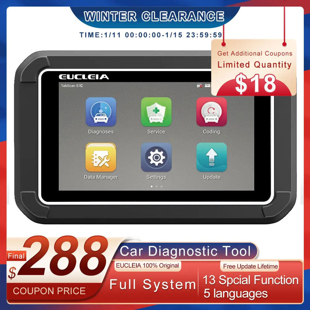 Автомобильный сканер EUCLEIA S7C OBD2 профессиональный считыватель кодов полной