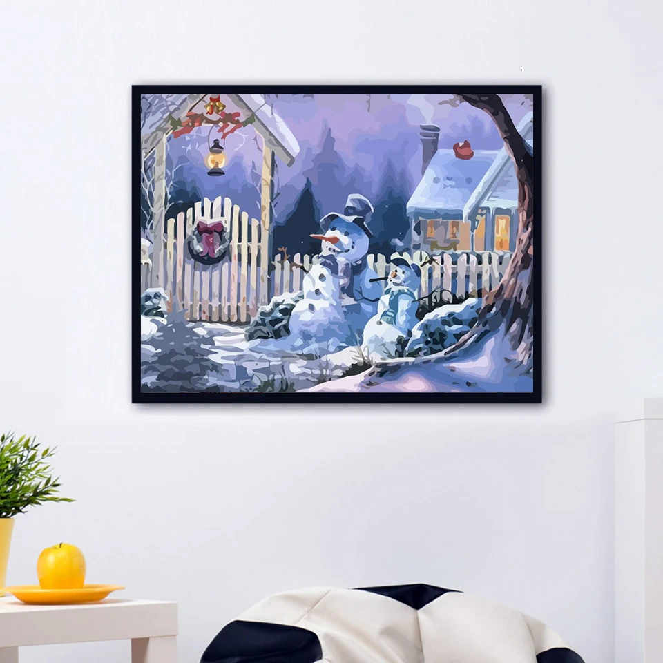 AZQSD DIY Краска по номерам зимний пейзаж Unframe украшение акриловая краска Раскраска по номерам домашняя ручная краска ed подарок
