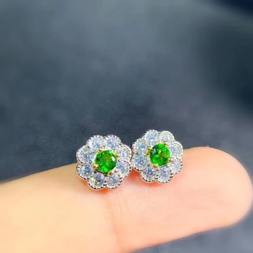 

Серьги женские из драгоценных камней, с зеленым диопсидом