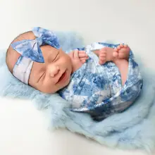 

2Pcs/Set Baby Swaddle Blanket Gradient Color Photography Prop Skin Friendly Newborn Receiving Blanket with Headband for Baby