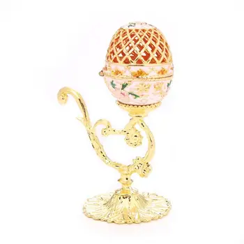 

PinkGold Faberge-Egg Hand Painted Jewelry Trinket Box Gift for Easter Home Decor Q0KE