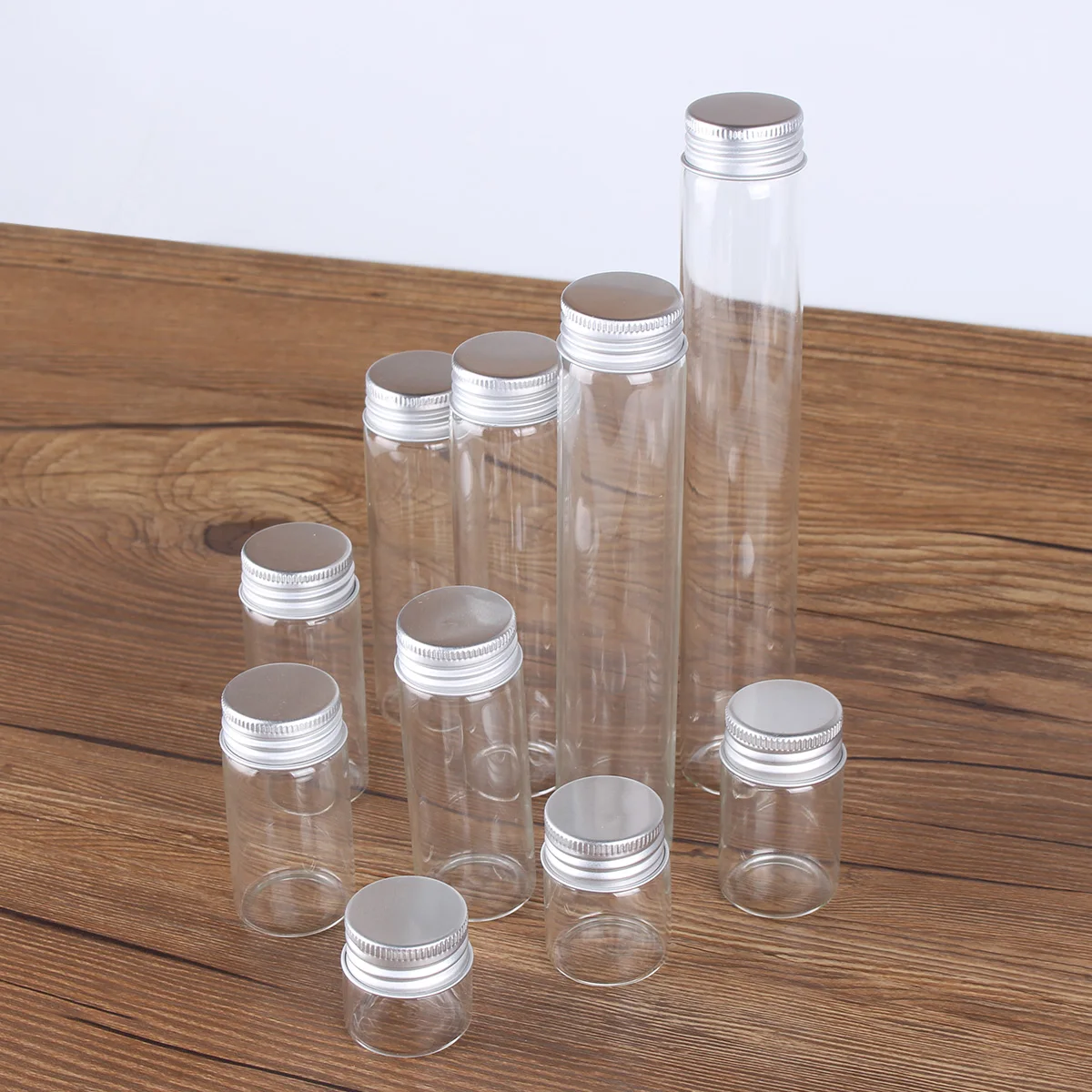 12pcs 10ml 15ml 20ml 25ml 30ml 40ml 50ml 60ml 80ml 100ml Glass Bottles With Aluminum Caps Empty Glass Spice Bottle For Art Craft 3