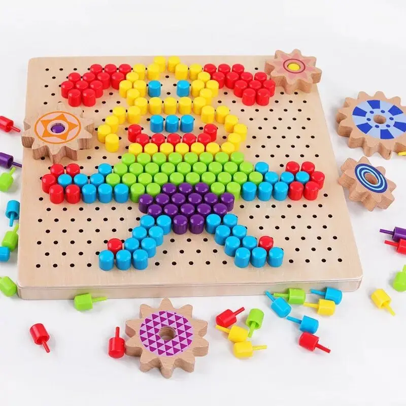 

Children Fight Inserted Mushroom Nail Combination Jigsaw Puzzle Educational Toy 4-6-Year-Old Wooden 1-2-3 a Year of Age Baby Edu