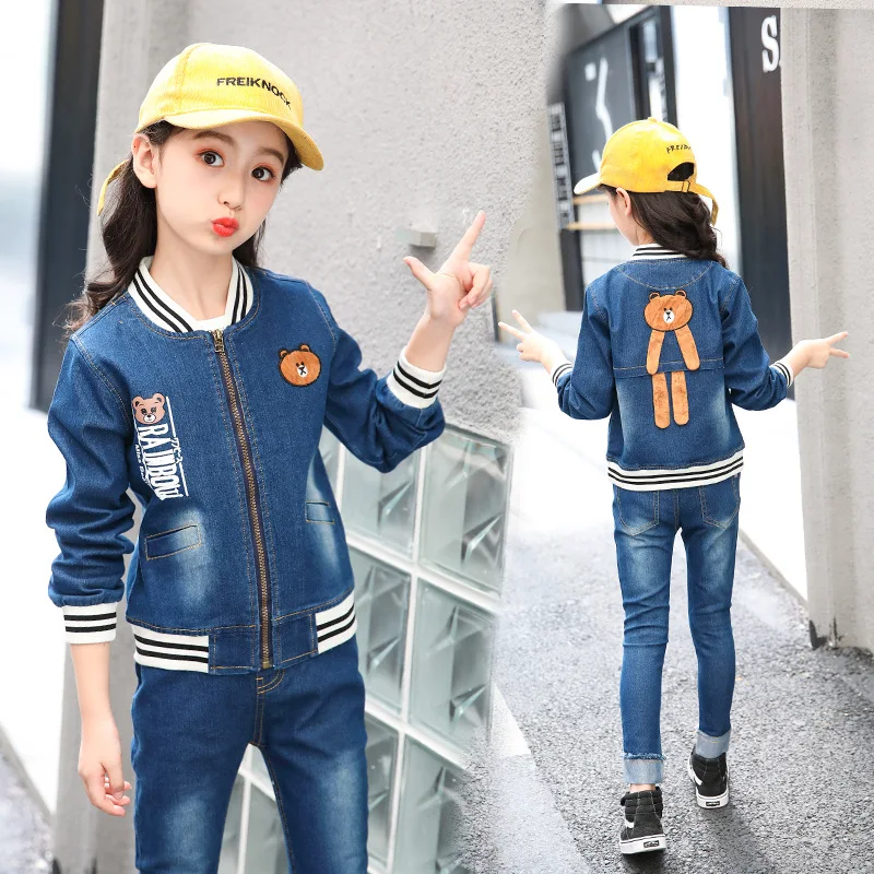 

Girls Autumn Clothing 2019 New Style Children Denim Suit Big Boy Two-Piece Set Spring Autumn Clothing Fashion Korean-style chao