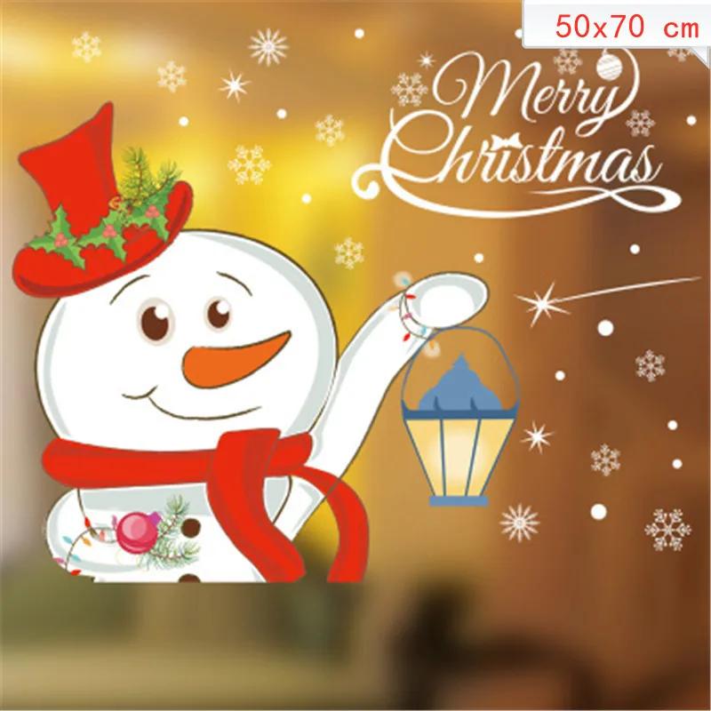 M 50x70cm Товары для рождественской вечеринки DIY стикер на стену s Santa Лось Снежинка стикер на окно s Новогодняя стеклянная наклейка украшение для дома - Цвет: M 50x70cm