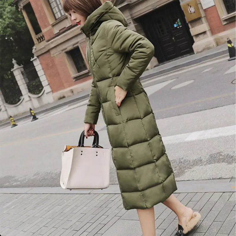 Goedkoop Lange Hooded Thicken Slim Warm Down Jassen Vrouwen Casual Solid Pockets Rits Winter Katoen Uitloper Vrouwelijke Plus Size Jas Jassen