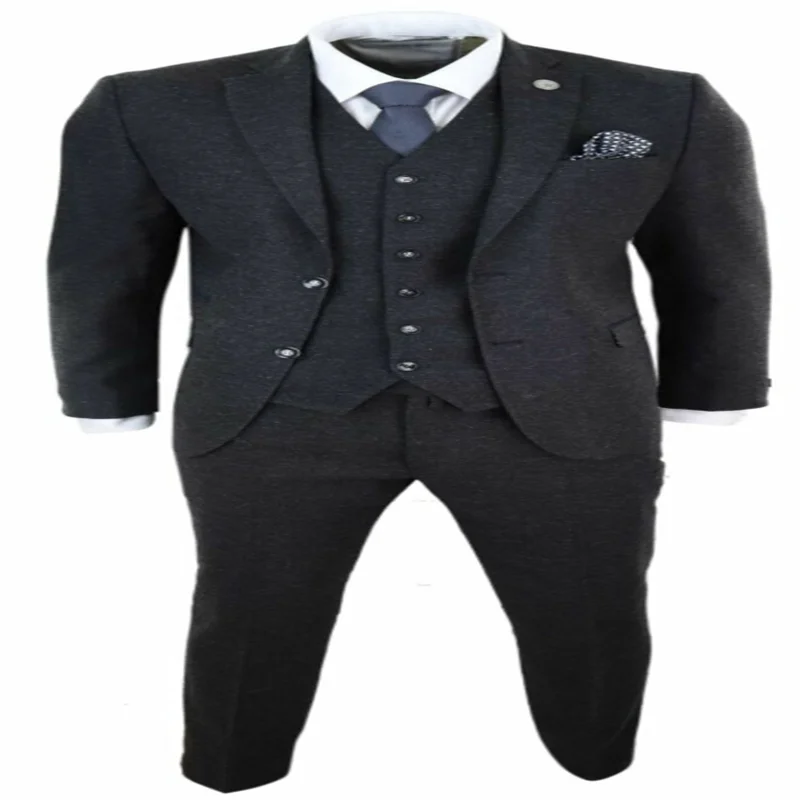 Черные мужские костюмы, шерстяной твид, Peaky Blinders, костюм, аутентичный, 1920 s, Классический костюм, 3 предмета, homme