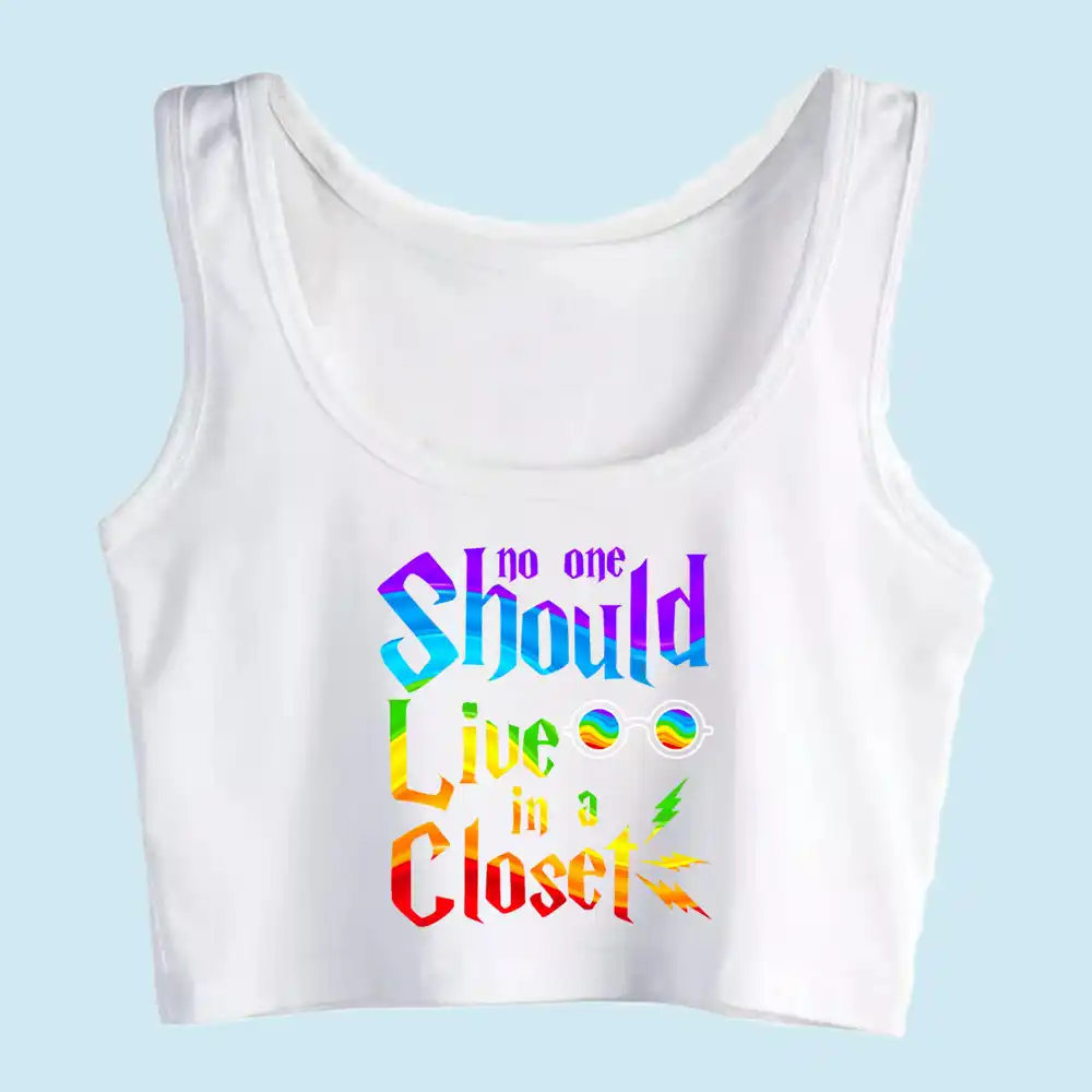 Crop Top Female No One Should Live In A Closet Lgbt Pride Month Fit Inscriptions Custom Tops Women Tank Tops Aliexpress