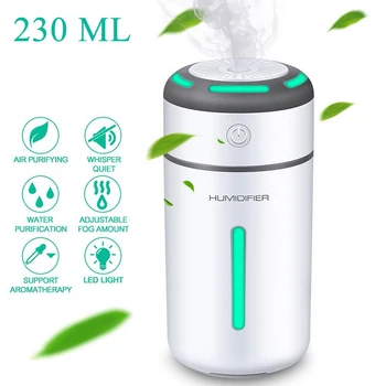

USB Car Humidifier Diffuser 230ml LED Colorful Night Light Care Skin Water Mist Silent Air Humidifier for Office Silent Sprayer