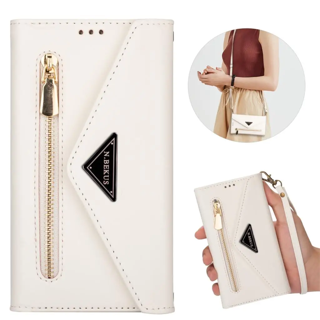 Magnetic Flip Leather Phone Case For SamsungA32 A52 A72 A42 5G S21 A20E Galaxy S20 FE Zipper Wallet Bag Crossbody Shoulder Strap
