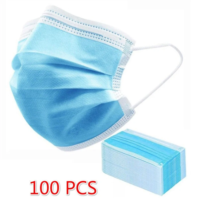

100Pcs Respirator Dust Mask Disposable Face Mask Safe Breathable Anti-Fog Gas Mask Dust Flu Mouth 3 Ply Loop Anti Smoke Mask