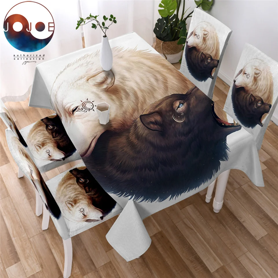 Yin and Yang Wolves by JoJoesArt Dining Tablecloth Waterproof Wolf Animal Table Cloth Home Decorati