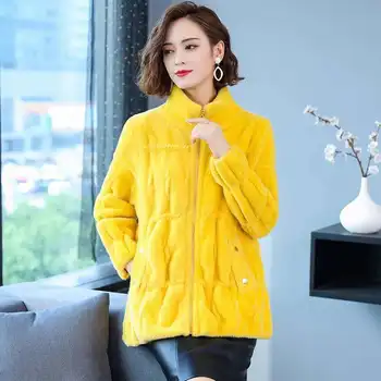 

Women 2020 Spring Autumn Thicken Warm Imitation Mink Cashmere Knitted Cardigans Female Stand Collar Casual Sweater Coats G496