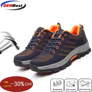 

dewbest Men Working Safety Boots Plus Size Outdoor Steel Toe Breathable Sneakers Protective Puncture Proof Safety Shoes For Men