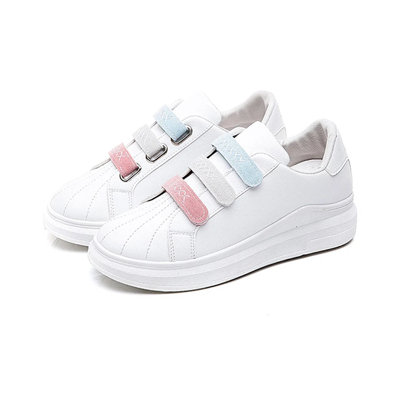 GRITION Women Sneaker Thick Heel Fashion Casual Spring White Shoes Flat Breathable Lace Up Female Sport Shoes Skateboard - Цвет: white