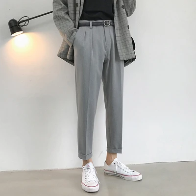 Серый Men's Suit Pants Korean-style Trousers Male Fashion Trend Harem Pants Men Leisure Grey/black Casual Pants Big Size M-XXL - Цвет: Серый