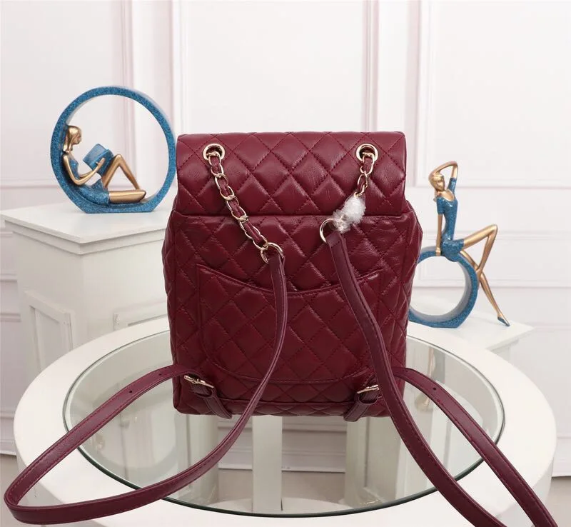 wine red gold Высокое качество известный бренд рюкзак модная Натуральная кожа ромбовидная решетка женская сумка стиль модный роскошный рюкзак - Цвет: wine red gold