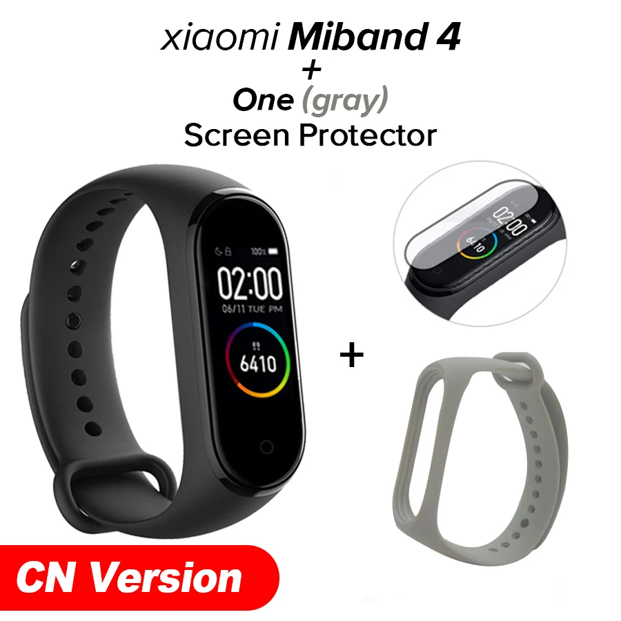 grey N film Xiaomi Mi-браслет 4 новейший Xiaomi Mi-браслет 4 браслет 3 цвета сердечный ритм фитнес 135 мАч цветной экран Bluetooth 5,0 - Цвет: grey N film