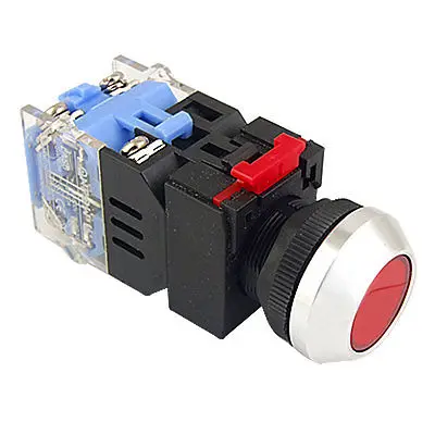 

DC 24V Lamp Light Red Locking Push Button Switch 1 NO N/O 1 NC N/C 10A 500V AC