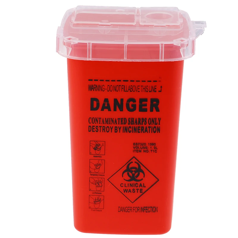 1L Capacity Sharps Container Medical Needles Bin Biohazard Tattoo Piercing Needles Disposal Collect Box Tattoo Artist Waste Box