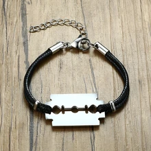 Нержавеющая сталь лезвие бритвы Обертка Браслет черная Вощеная Веревка Регулируемая папа