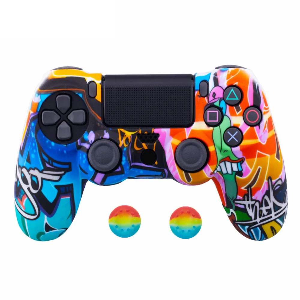 GraffitiB ZOMTOP для sony Dualshock 4 PS4 DS4 Slim Pro контроллер силиконовый камуфляжный чехол защитная кожа+ ручка для большого пальца колпачки для Play Station 4 - Цвет: GraffitiB