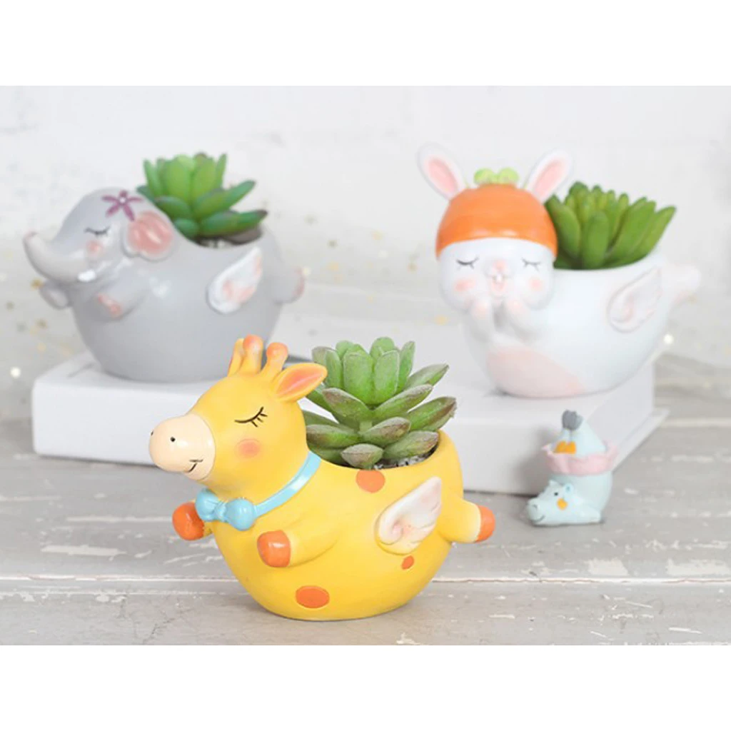 Resin Flower Pot Garden Planters Indoor, Plant Containers with Cartoon Animal Shape Detailing Ceramic Succulent Pot Desk Decor