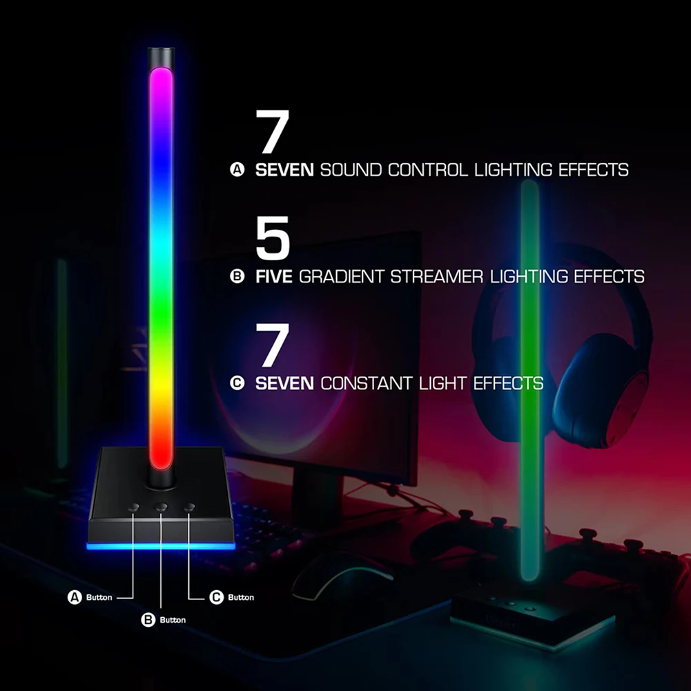 2 pezzi Supporto per cuffie RGB LED Striscia luminosa Controllo del suono musicale Pickup Ritmo Lampada per atmosfera ambientale Supporto per cuffie da gioco retroilluminato_voghion.com