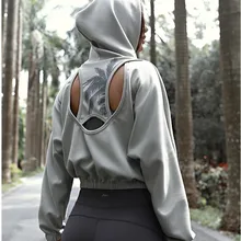 Спортивные топы с открытой спиной, с длинным рукавом, с капюшоном, куртка для бега, с сексуальным принтом, рубашки для йоги, для фитнеса, женская трикотажная одежда для спортзала, спортивная одежда