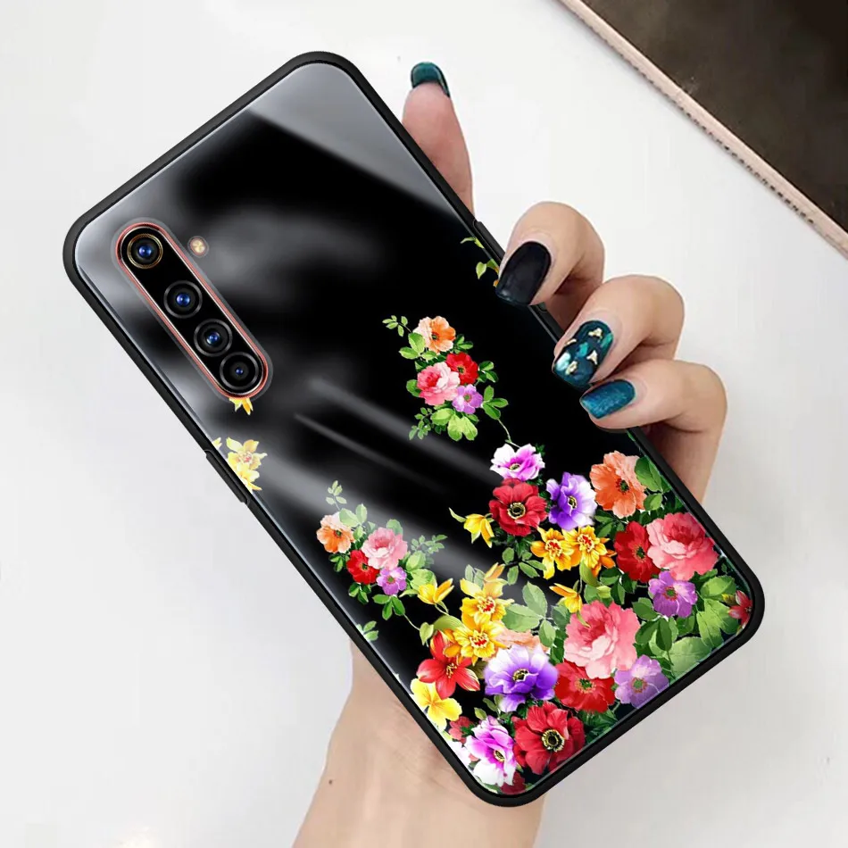 Чехол с цветами и розовыми стеклами для Realme 5 6 Pro XT C3 Oppo A52 A9 2020 Find X2Lite чехлы мягкими