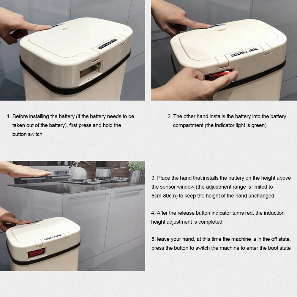  NINESTARS Smart Trash Can 12L Ashcan Bins Motion Sensor Auto Sealing LED Induction Cover Waste Bin  - 4000212356793