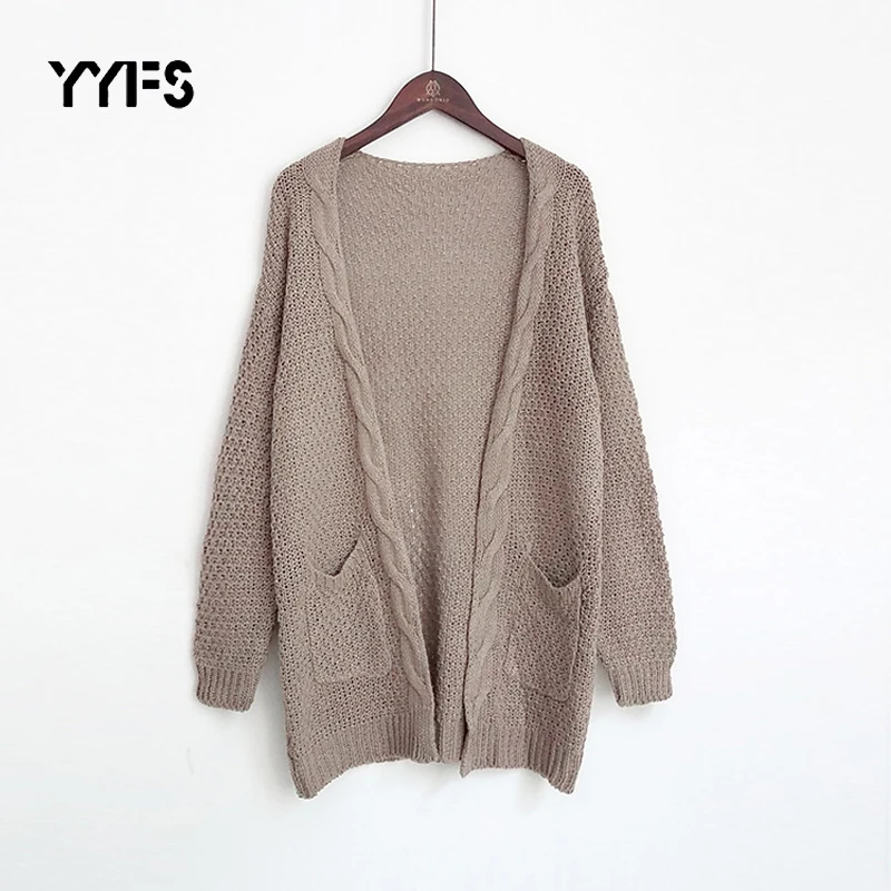 

Long Cardigans Sweater Women Long Sleeve Knitted Casual Loose Jacket Female Cape Tops Double Pockets Autumn Feminine Plus size