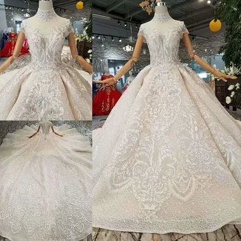 

Vestido De Noiva 2020 Luxury High Neck Wedding Gown With Train Ball Gown Princess Classic Lace Robe De Mariee Real Photo