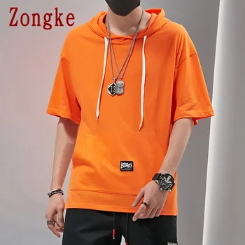

Zongke 2020 New Solid Pullover Hoodies Men Streetwear Hip Hop Hoodie Sweatshirt Men Fashion Hooded Sweatshirts Half Sleeve M-4XL