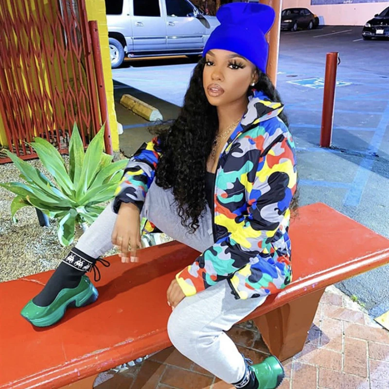 Женская зимняя куртка пуховик с камуфляжным принтом размеры до 4XL|Парки| |