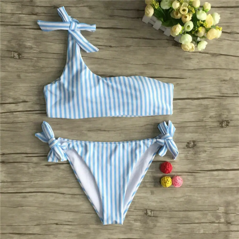 Fashion Trend Sexy Women Girl One Shoulder Bikini Set Push Up Bathing Swimsuit Swimwear Beach Hot Summer Holiday Outfits
