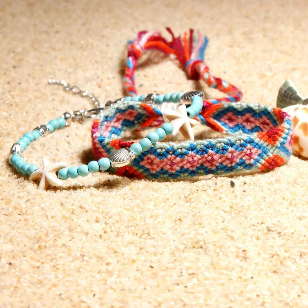 UMODE Shell Beads Starfish Anklets For Vsco Girls Double Layer Anklet Bracelet Handmade Bohemian Jewelry Free Shipping PA0034 - Окраска металла: PA0034-1